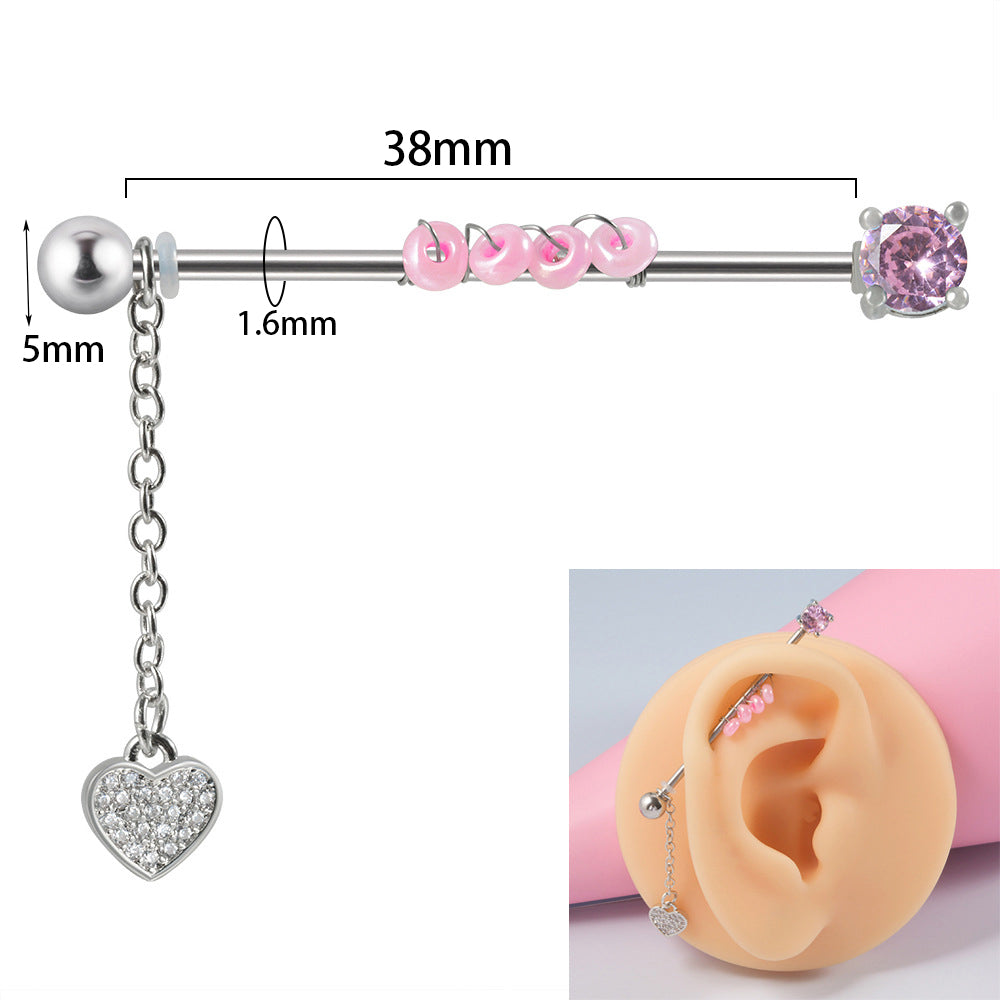 1 Piece Fashion Moon Heart Shape Stainless Steel Polishing Zircon Ear Studs