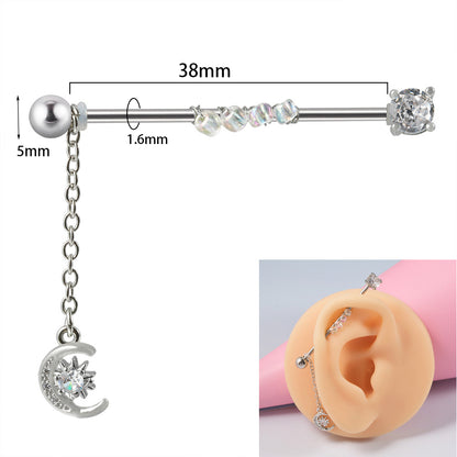 1 Piece Fashion Moon Heart Shape Stainless Steel Polishing Zircon Ear Studs