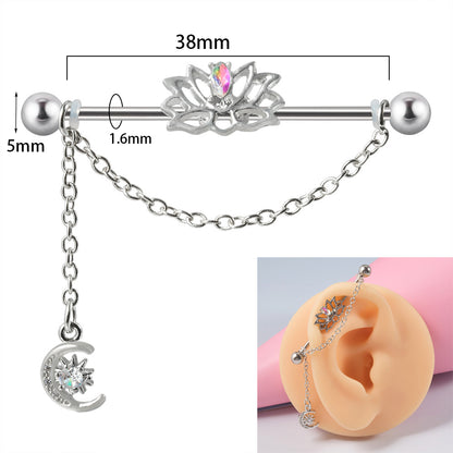 1 Piece Fashion Moon Heart Shape Stainless Steel Polishing Zircon Ear Studs