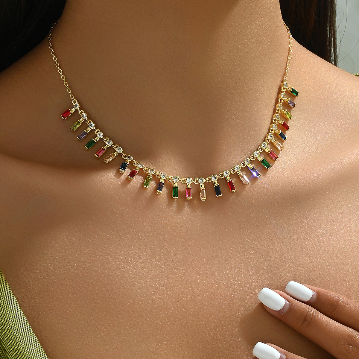 Glam Shiny Geometric Copper Inlay Zircon Necklace