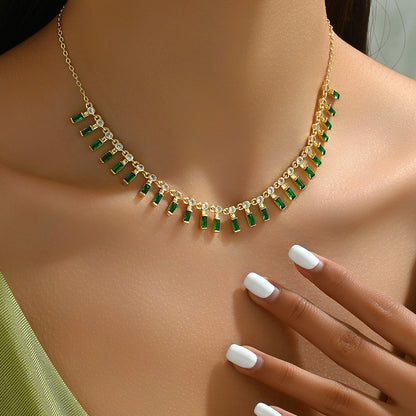 Glam Shiny Geometric Copper Inlay Zircon Necklace