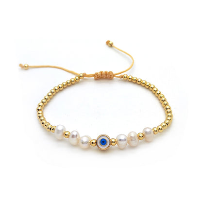 Simple Style Classic Style Devil's Eye Freshwater Pearl Copper Beaded Bracelets