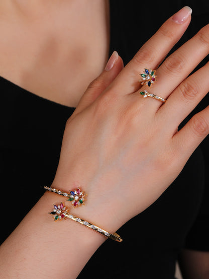 Elegant Classic Style Flower Copper Plating Inlay Zircon Gold Plated Rings Bracelets