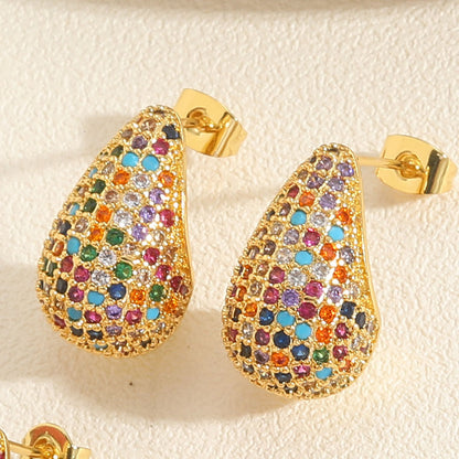 1 Piece Vintage Style Classic Style Water Droplets Plating Inlay Copper Zircon 14k Gold Plated White Gold Plated Ear Studs