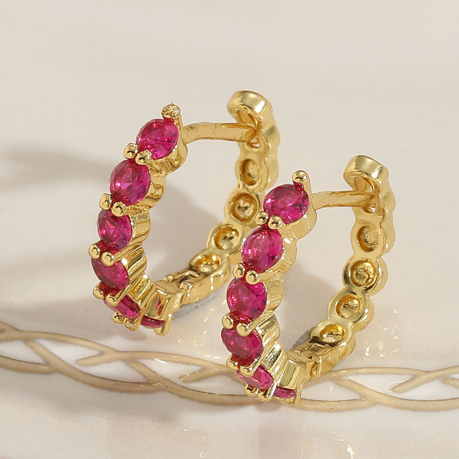 1 Pair Simple Style Color Block Plating Inlay Brass Zircon 14k Gold Plated Hoop Earrings