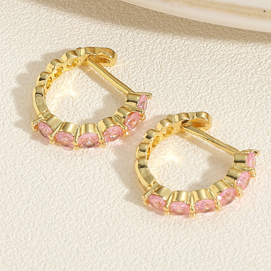 1 Pair Simple Style Color Block Plating Inlay Brass Zircon 14k Gold Plated Hoop Earrings