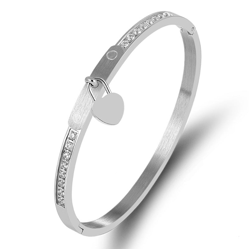 Streetwear Heart Shape Stainless Steel Plating Inlay Zircon Bangle