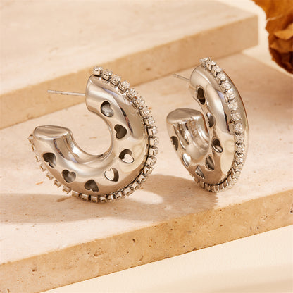 1 Pair Vintage Style C Shape Water Droplets Plating Inlay Stainless Steel Artificial Diamond 18k Gold Plated Ear Studs