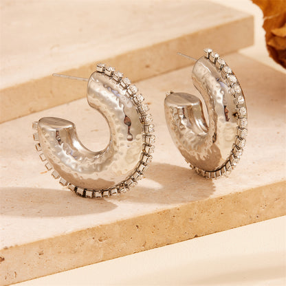 1 Pair Vintage Style C Shape Water Droplets Plating Inlay Stainless Steel Artificial Diamond 18k Gold Plated Ear Studs