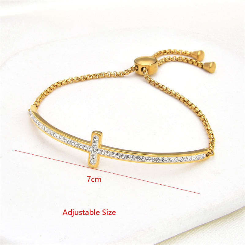 Elegant Lady Cross Stainless Steel Plating Inlay Zircon Bracelets