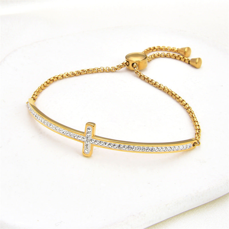 Elegant Lady Cross Stainless Steel Plating Inlay Zircon Bracelets