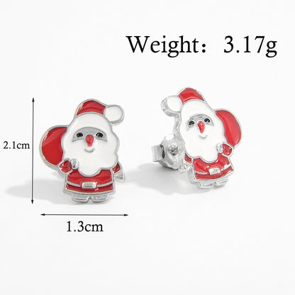 1 Pair Cute Christmas Santa Claus Epoxy Sterling Silver White Gold Plated Ear Studs