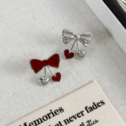 1 Pair Simple Style Classic Style Heart Shape Asymmetrical Plating Alloy Silver Plated Ear Studs