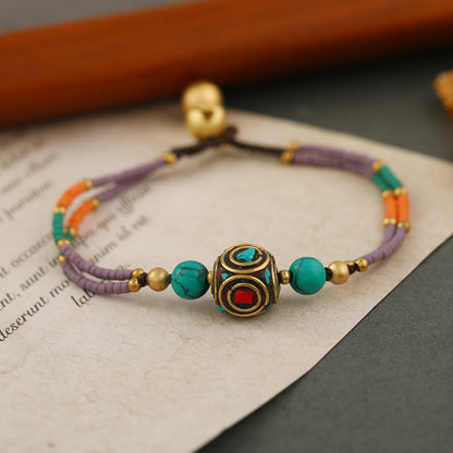 Retro Geometric Flower Alloy Natural Stone Unisex Nepal Bracelets