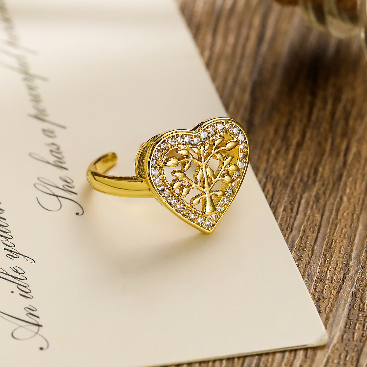 Elegant Simple Style Geometric Heart Shape Copper Plating Inlay Zircon 18k Gold Plated Open Rings