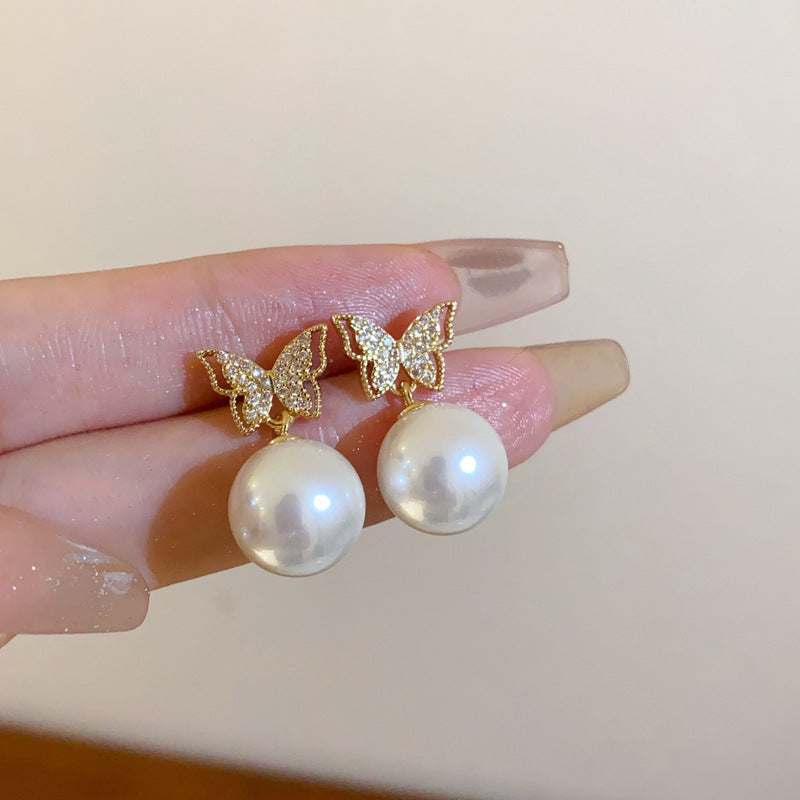 1 Pair Sweet Flower Plating Imitation Pearl Drop Earrings