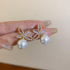 1 Pair Sweet Flower Plating Imitation Pearl Drop Earrings