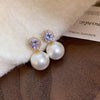 1 Pair Sweet Flower Plating Imitation Pearl Drop Earrings