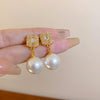 1 Pair Sweet Flower Plating Imitation Pearl Drop Earrings