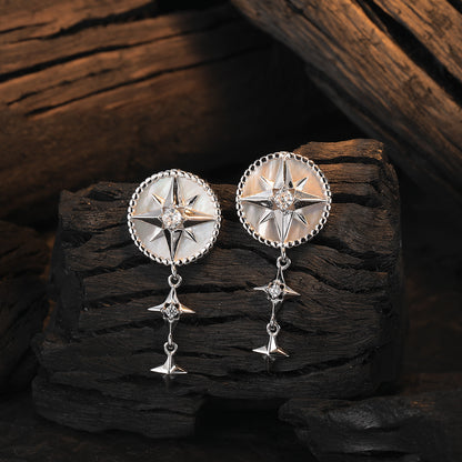 1 Piece Elegant Round Star Plating Inlay Sterling Silver Shell White Gold Plated Drop Earrings