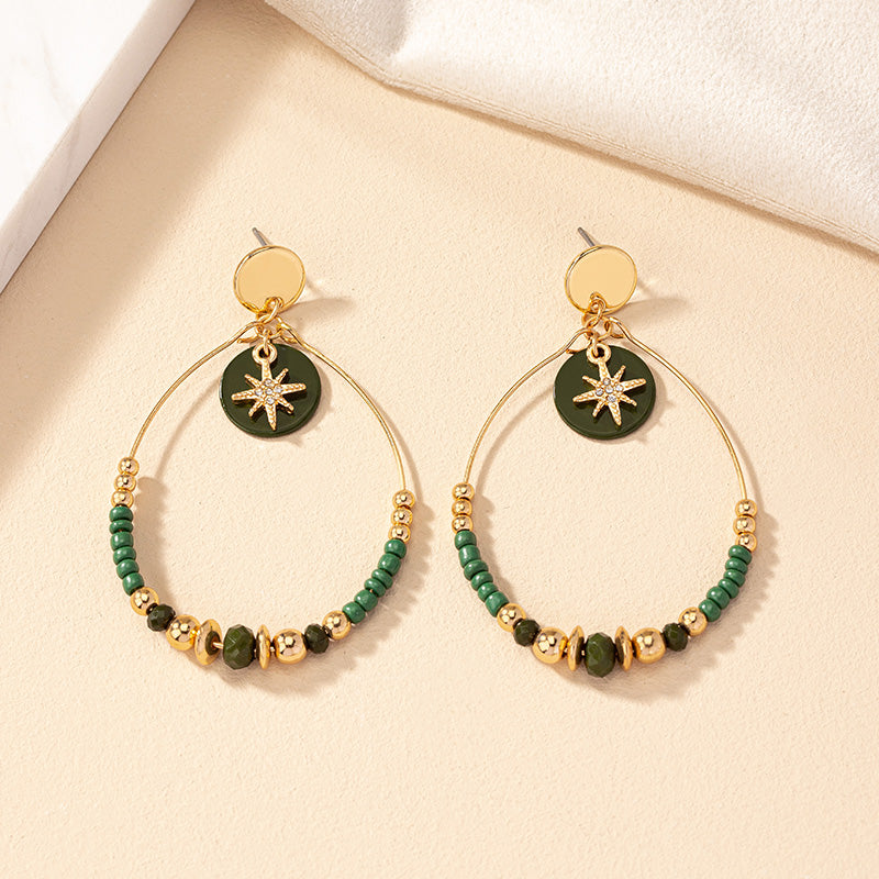 1 Pair Simple Style Commute Pentagram Circle Beaded Alloy Drop Earrings