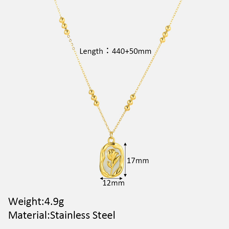 Wholesale Simple Style Shiny Rose Stainless Steel Polishing Plating 18k Gold Plated Pendant Necklace