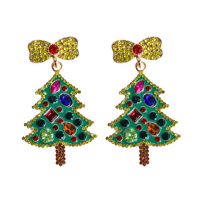 1 Pair Simple Style Classic Style Christmas Tree Bow Knot Inlay Alloy Rhinestones Drop Earrings