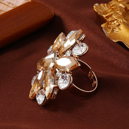 Shiny Flower Gold Plated Rhinestones Alloy Wholesale Open Rings