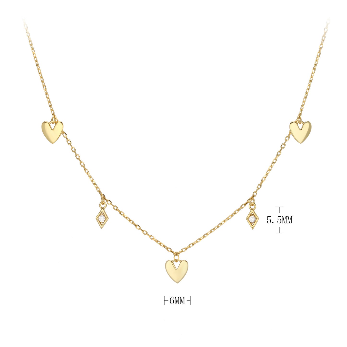 Classic Style Commute Heart Shape Rhombus Sterling Silver Plating Gold Plated Necklace