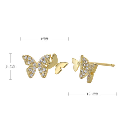 1 Pair Sweet Butterfly Inlay Sterling Silver Rhinestones Ear Studs