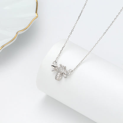 Simple Style Bee Sterling Silver Inlay Zircon Pendant Necklace