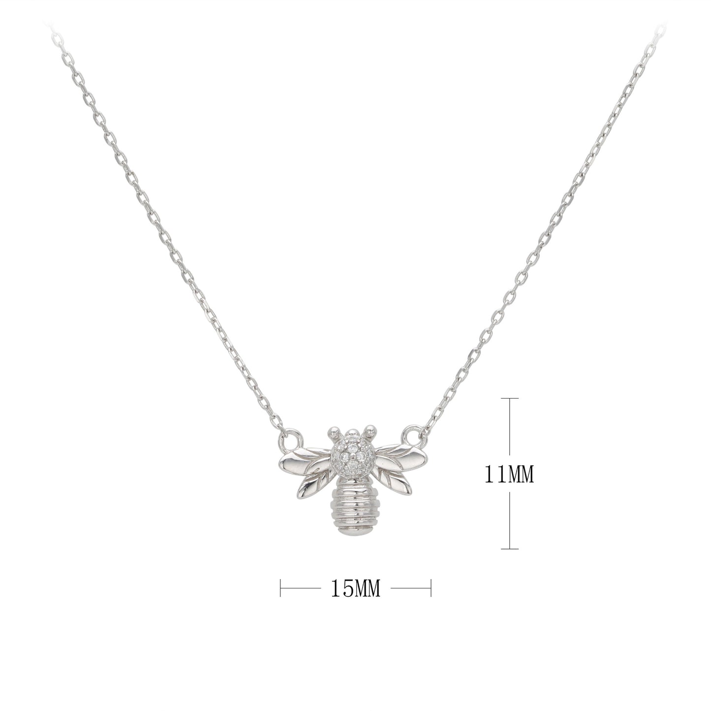 Simple Style Bee Sterling Silver Inlay Zircon Pendant Necklace