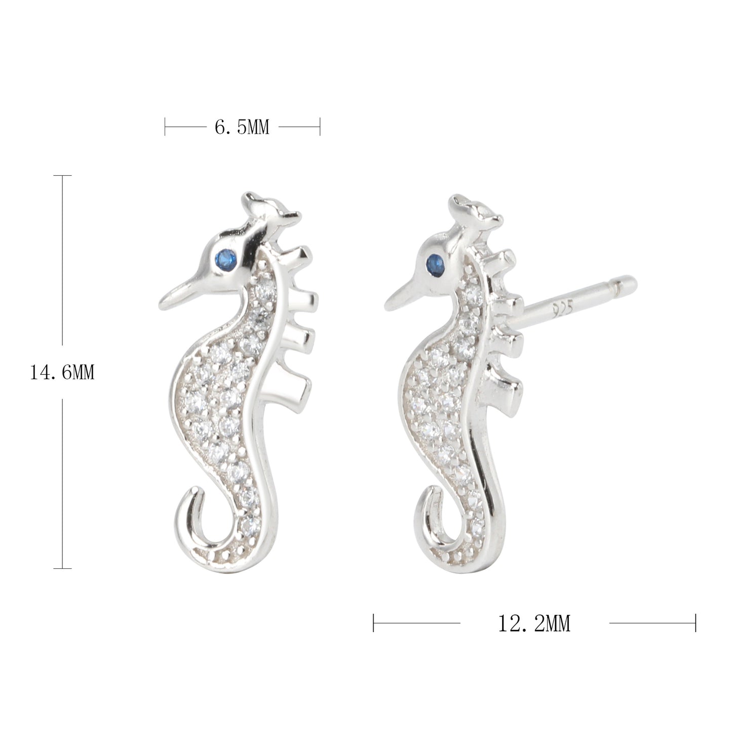 1 Pair Simple Style Hippocampus Inlay Sterling Silver Rhinestones Ear Studs