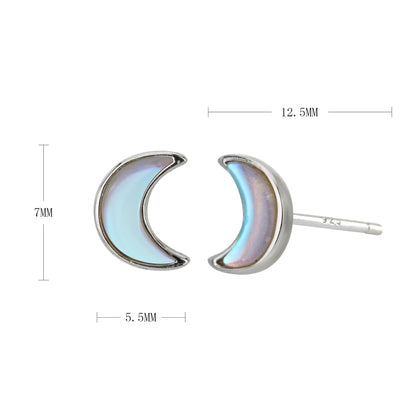 1 Pair Simple Style Classic Style Moon Inlay Sterling Silver Opal Ear Studs