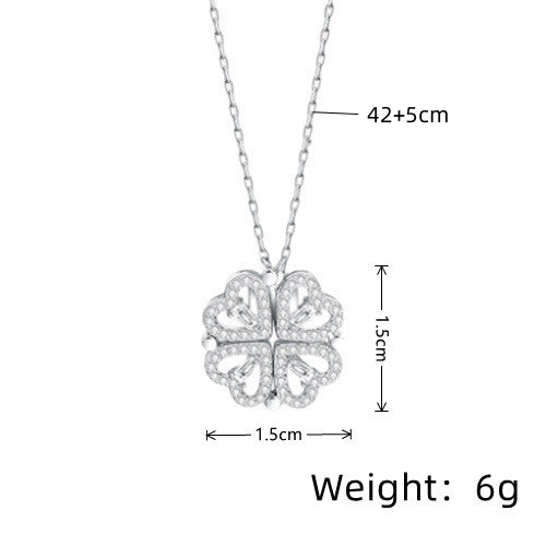 Simple Style Commute Four Leaf Clover Heart Shape Alloy Iron Plating Hollow Out Inlay Rhinestones Gold Plated Silver Plated Women's Necklace