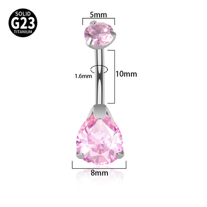 Fashion Water Droplets Titanium Inlay Zircon Unisex Belly Ring 1 Piece