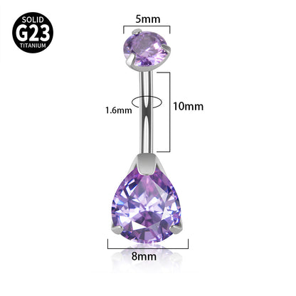 Fashion Water Droplets Titanium Inlay Zircon Unisex Belly Ring 1 Piece