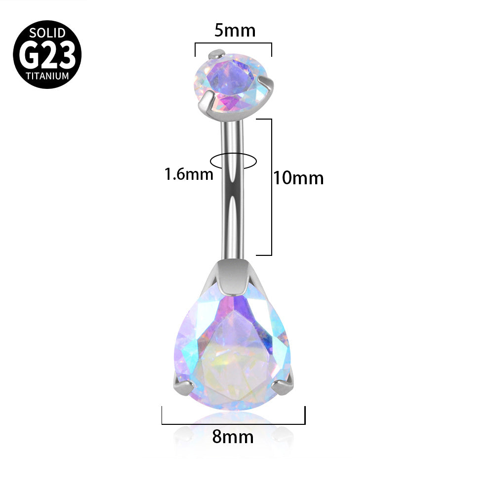 Fashion Water Droplets Titanium Inlay Zircon Unisex Belly Ring 1 Piece