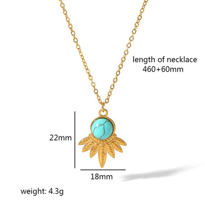 Wholesale Vintage Style Circle Devil's Eye Stainless Steel Polishing Plating Inlay 18k Gold Plated Natural Stone Pendant Necklace