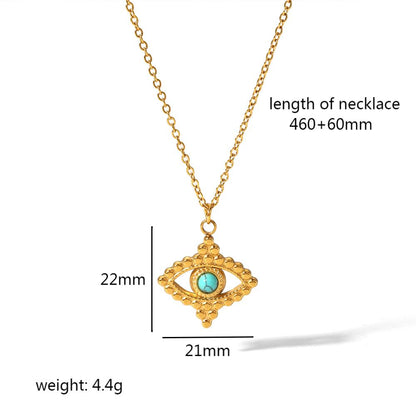 Wholesale Vintage Style Circle Devil's Eye Stainless Steel Polishing Plating Inlay 18k Gold Plated Natural Stone Pendant Necklace