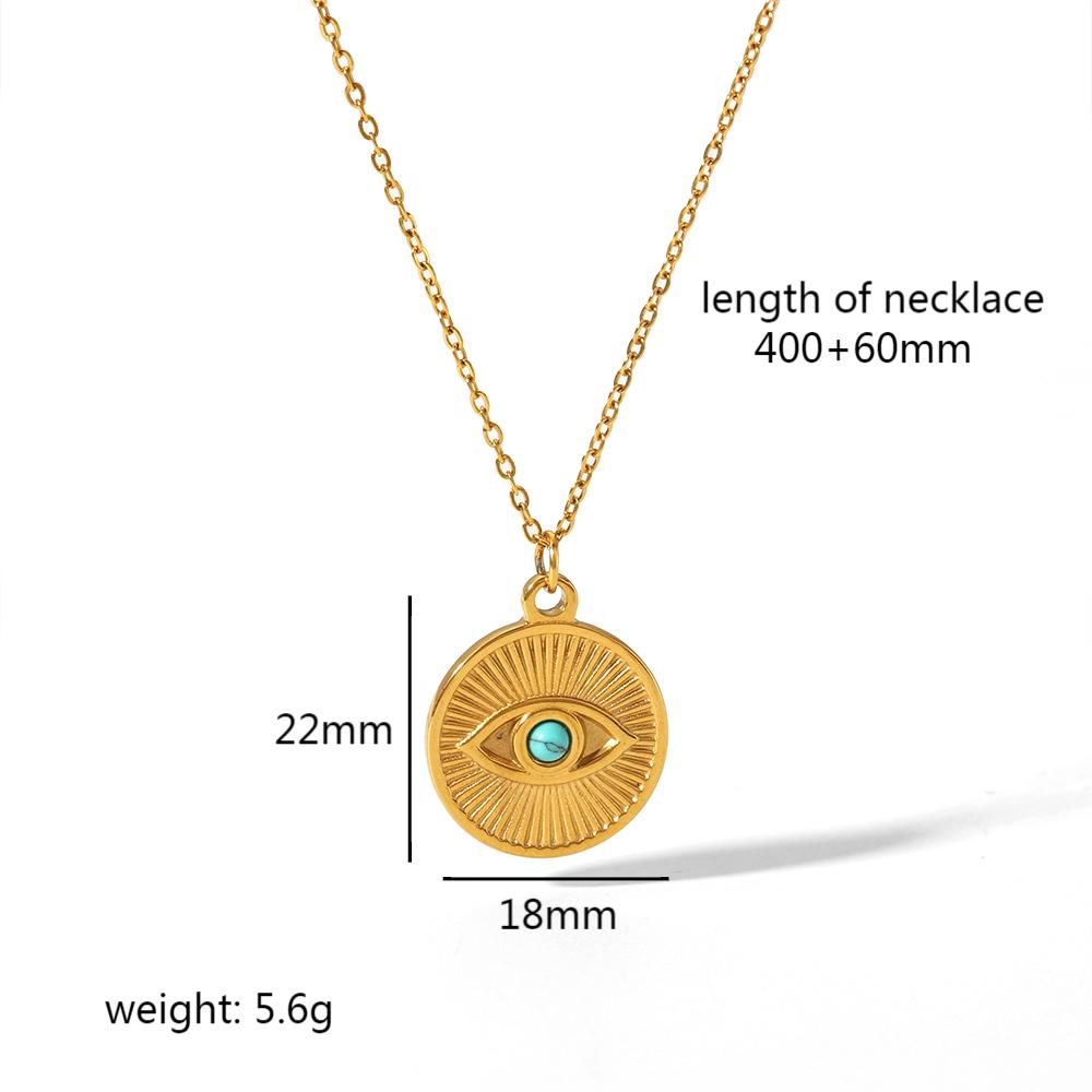 Wholesale Vintage Style Circle Devil's Eye Stainless Steel Polishing Plating Inlay 18k Gold Plated Natural Stone Pendant Necklace