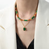 Elegant Color Block Natural Stone Glass Titanium Steel 18k Gold Plated Pendant Necklace In Bulk