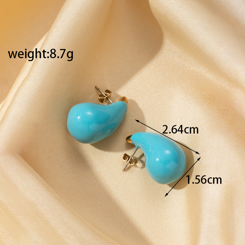 1 Pair French Style Simple Style Classic Style Water Droplets Plating Stainless Steel 18k Gold Plated Ear Studs