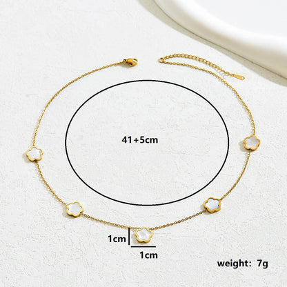 Ig Style Commute Flower Stainless Steel Plating Inlay Shell 18k Gold Plated Necklace