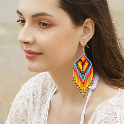 1 Pair Ethnic Style Bohemian Geometric Tassel Glass Drop Earrings