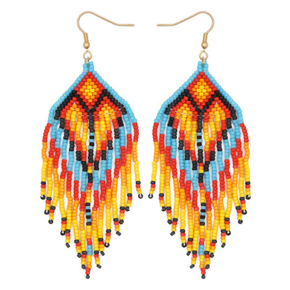 1 Pair Ethnic Style Bohemian Geometric Tassel Glass Drop Earrings