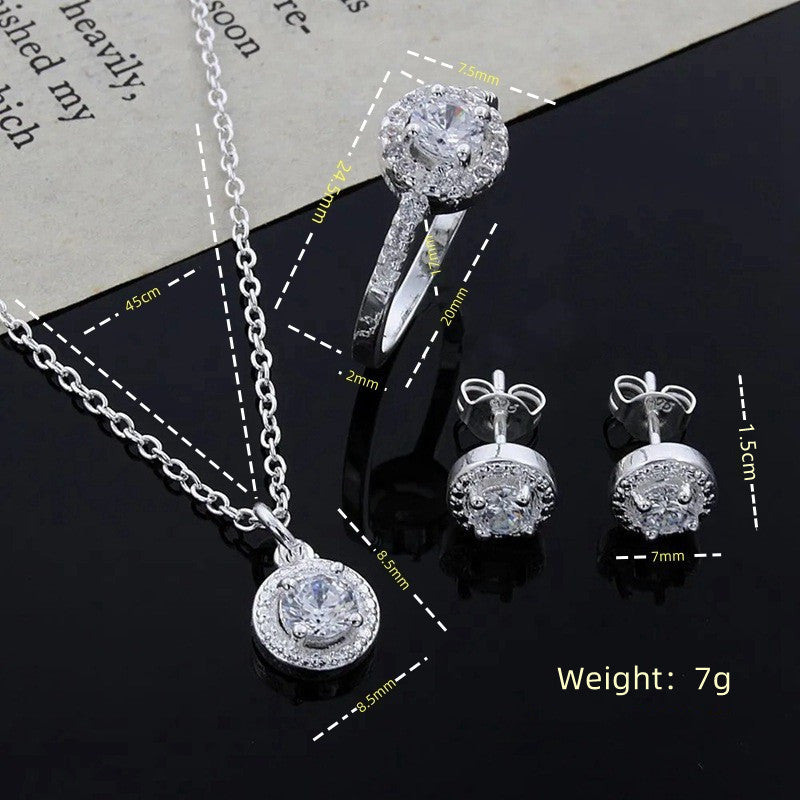 Glam Round Copper Zircon Rings Earrings Necklace In Bulk