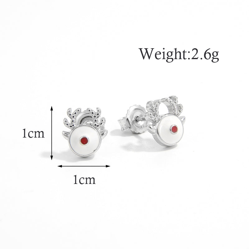 1 Pair Cartoon Style Cute Sweet Christmas Tree Elk Epoxy Plating Sterling Silver Zircon White Gold Plated Rhodium Plated Ear Studs