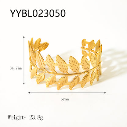 Simple Style Classic Style Leaves Stainless Steel Plating 18k Gold Plated Bangle