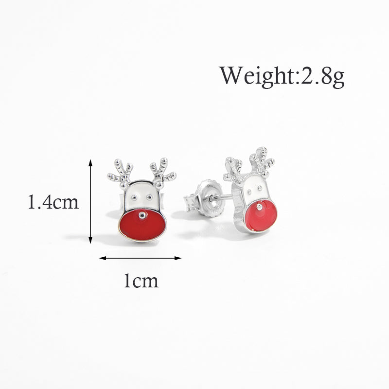 1 Pair Cartoon Style Cute Sweet Christmas Tree Elk Epoxy Plating Sterling Silver Zircon White Gold Plated Rhodium Plated Ear Studs